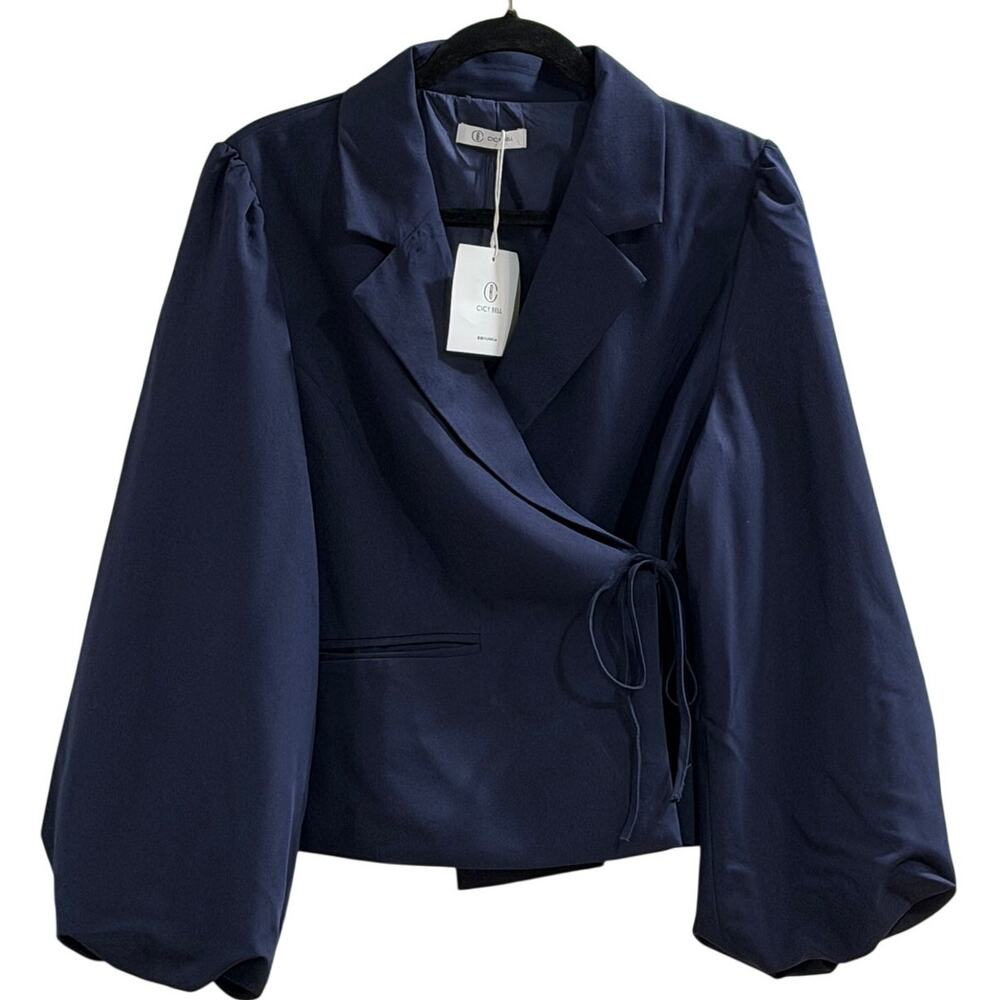 NWT Cicy Bell Women's Navy Blue Puff Long Sleeve Wrap Blazer Size L